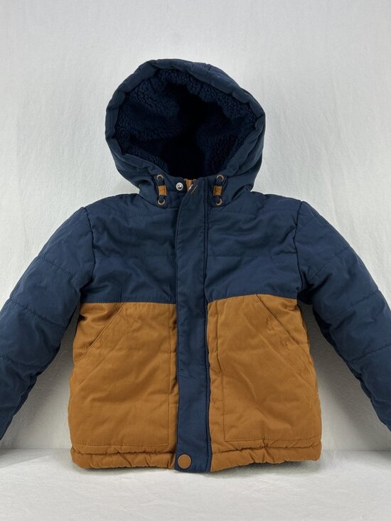Telluride Clothing Company Toddler Winter Coat Size 2-3T Navy Brown Hooded - Picture 1 of 7
